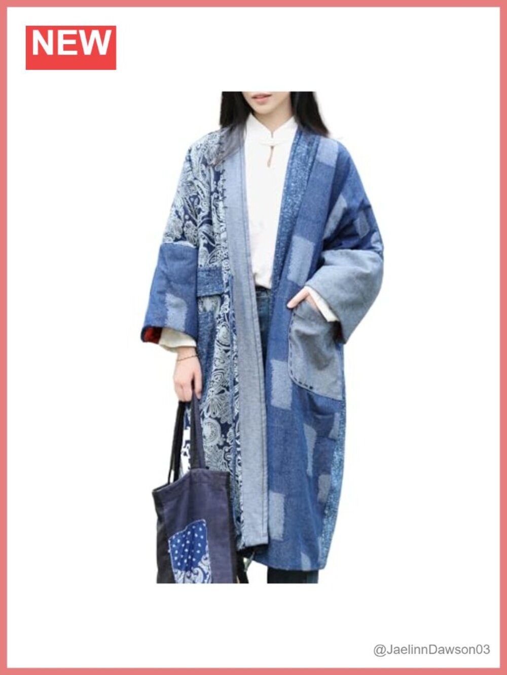 Patchwork Kimono Cardigan Coat Cotton Denim One Size Winter